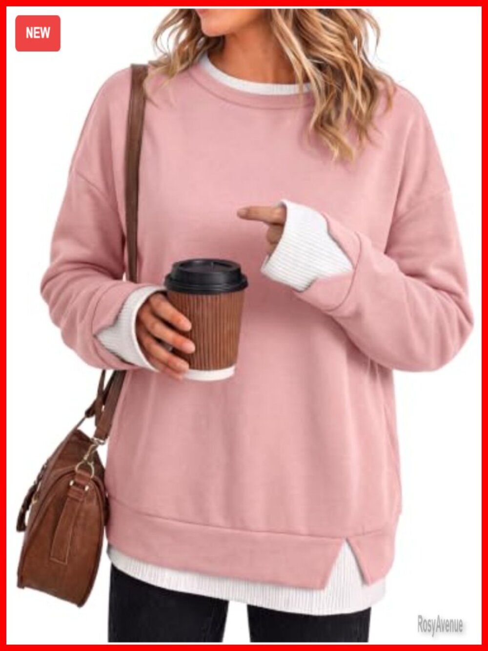 Oversized Crewneck Sweatshirt Fake Two Piece Pullover Loose Fit Long Sleeve Top